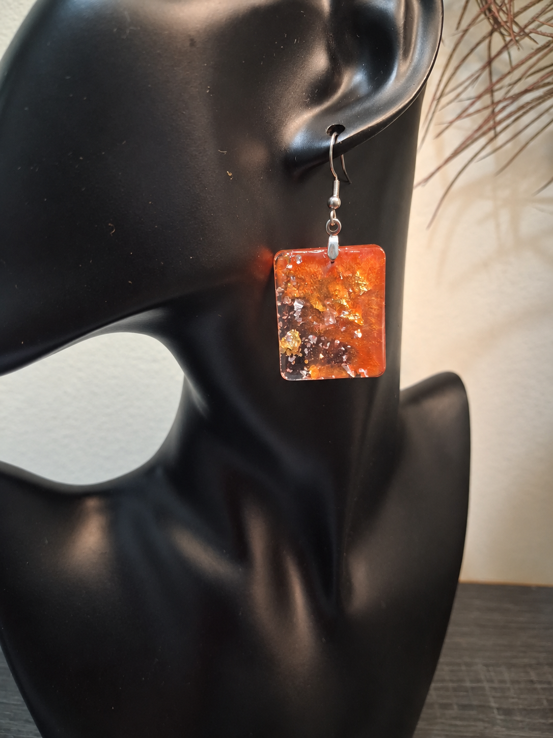 Amber Fire Rectangle Earrings