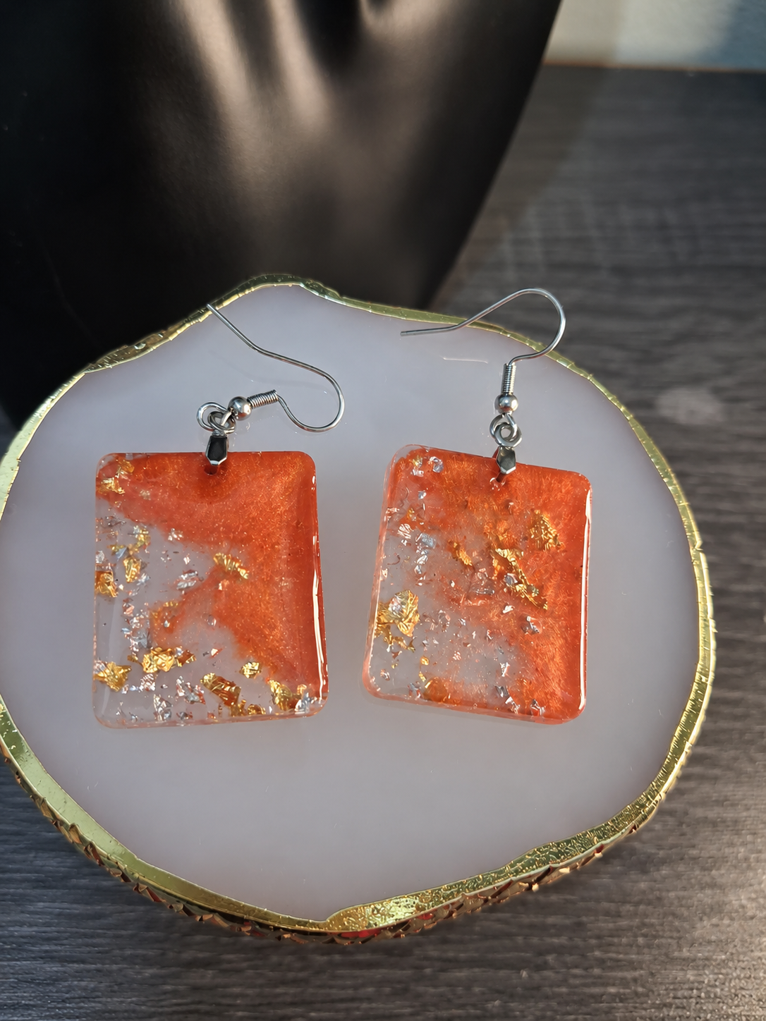 Amber Fire Rectangle Earrings