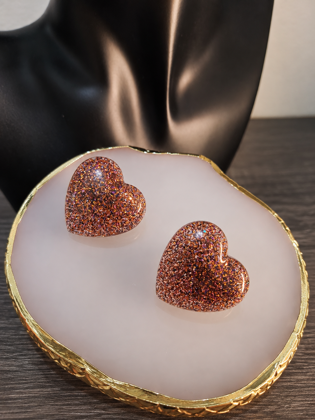 Bronze Sparkle Heart Earrings