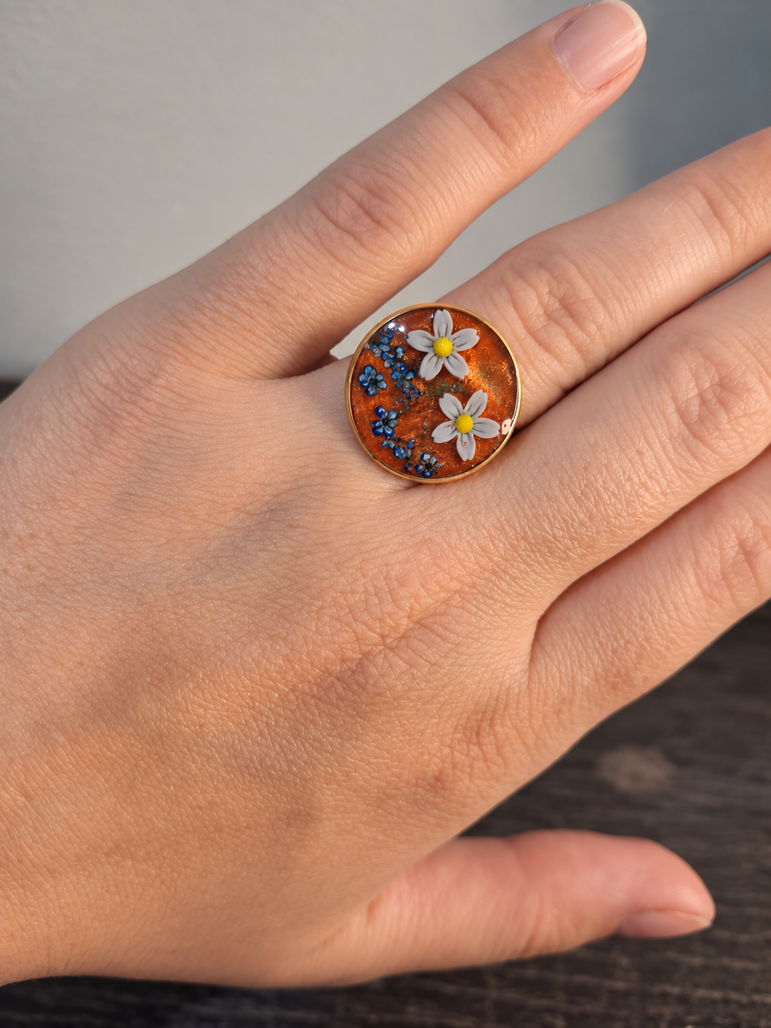 Amber & Forget-Me-Not Ring