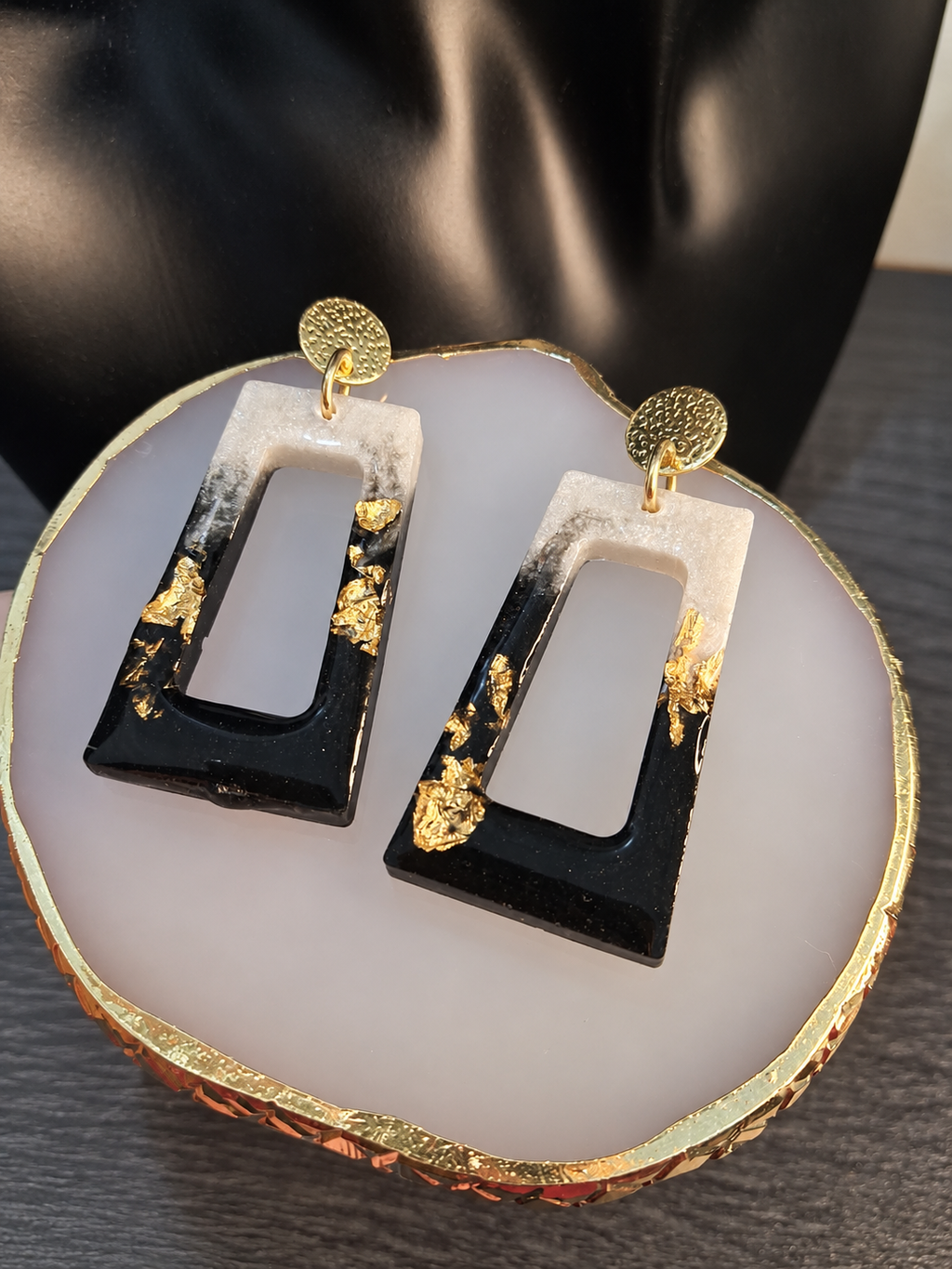 Geometric Frame Gold Flake Earrings