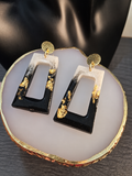Geometric Frame Gold Flake Earrings
