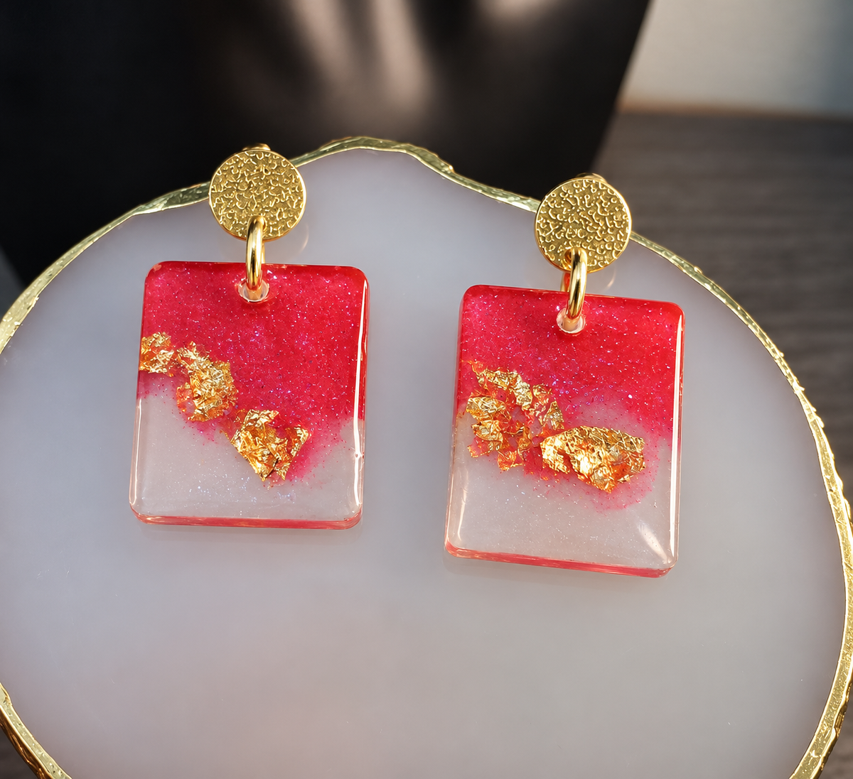 Strawberry Cream Rectangle Earrings