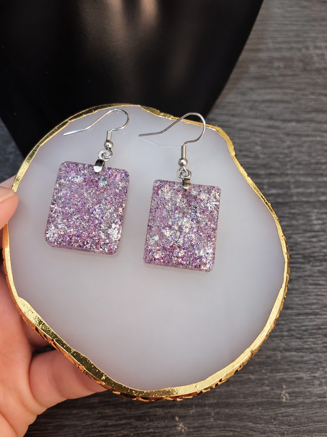 Lilac Confetti Rectangle Earrings