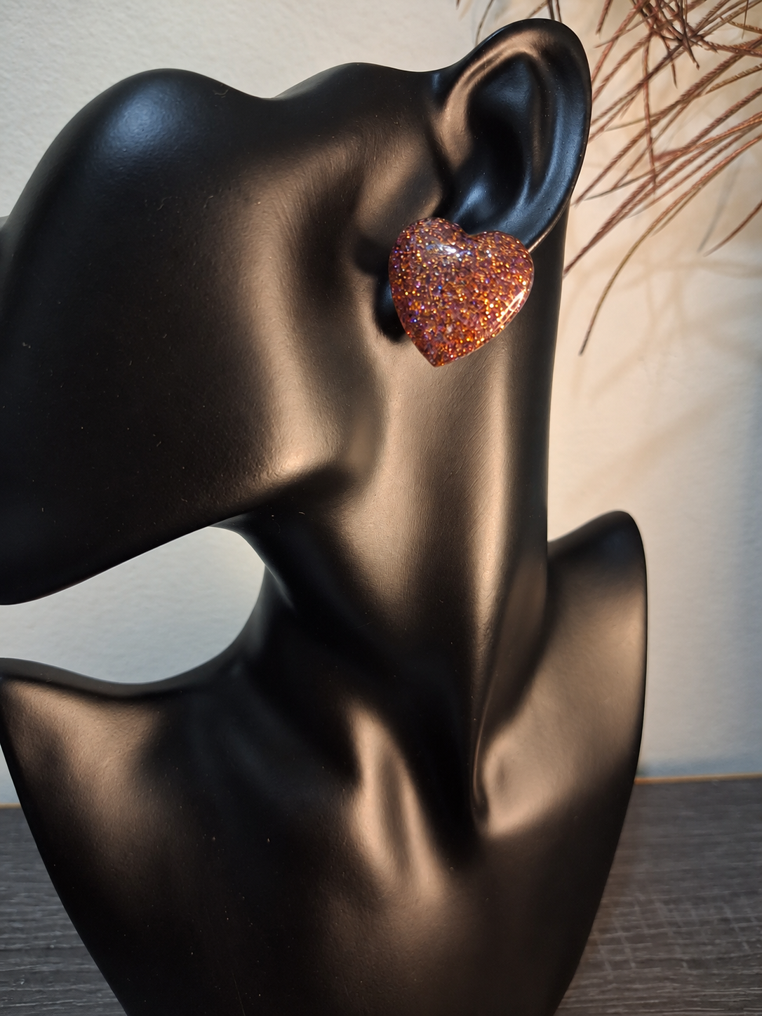 Bronze Sparkle Heart Earrings